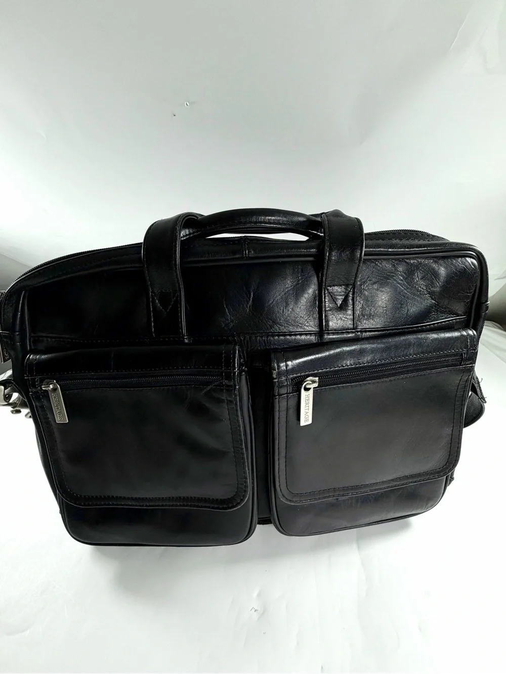 Vintage Heritage Black Leather Laptop Briefcase Messenger Bag Travel Organizer
